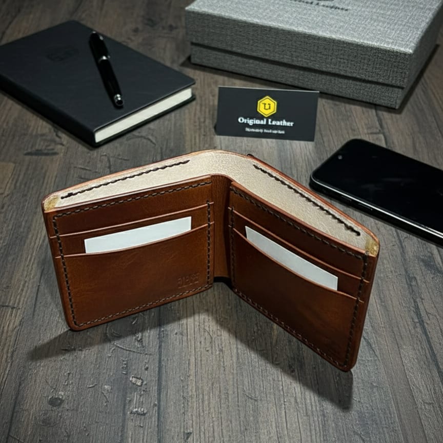 Artisan Hand-Burnished Genuine Leather Wallet – 100% Hand-Stitched & Hand-Dyed Luxury Bi-Fold for Men