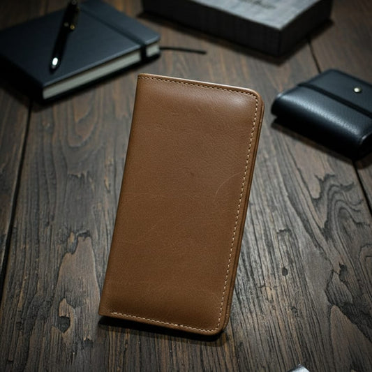 Signature Genuine Leather Long Vertical Wallet for Men β Handcrafted Full-Grain Executive Travel Wallet
