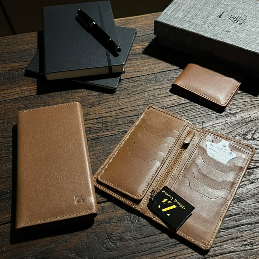 Signature Genuine Leather Long Vertical Wallet for Men – Handcrafted Full-Grain Executive Travel Wallet