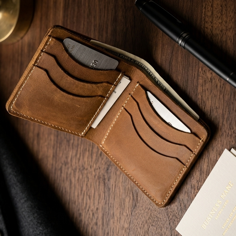 Raw Character Genuine Leather Wallet – Full-Grain Bi-Fold with Natural Leather Markings & Premium Box